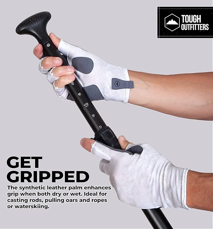 Tough Outdoors UV Fishing Gloves - Fingerless, Kayaking & Sailing - UPF 50+ Sun Protection