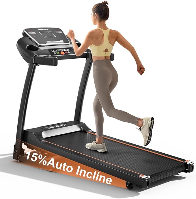 Treadmill for Home, 3.0HP Folding Treadmill with Incline, 300 lbs Capacity, Bluetooth & Heart Rate Sensor, Space-Saving Design