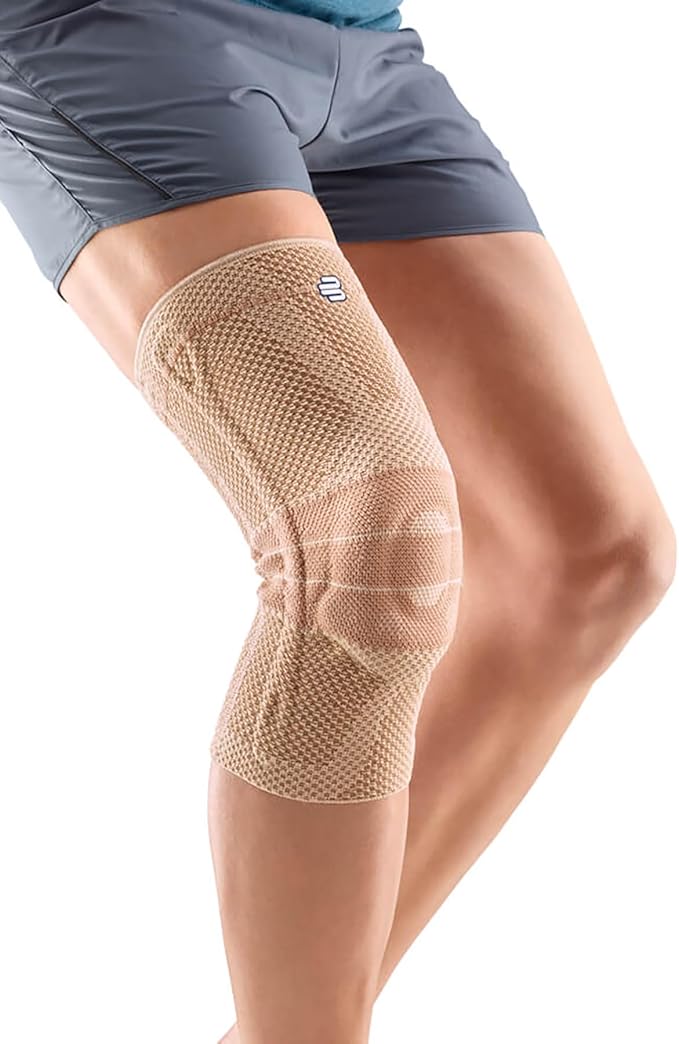 Bauerfeind GenuTrain Knee Support Brace (New Version) - Targeted Support for Pain Relief & Stabilization for Weak, Swollen & Injured Knees & Arthritis - Size 7C, Comfort - Color Nature
