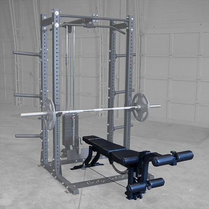 Body-Solid (GLEG) Adjustable Weight Bench with Cabled Leg Developer for Power Rack Weight Attachment, Foldable Workout Bench for Dumbbell Workouts, Incline Decline Bench