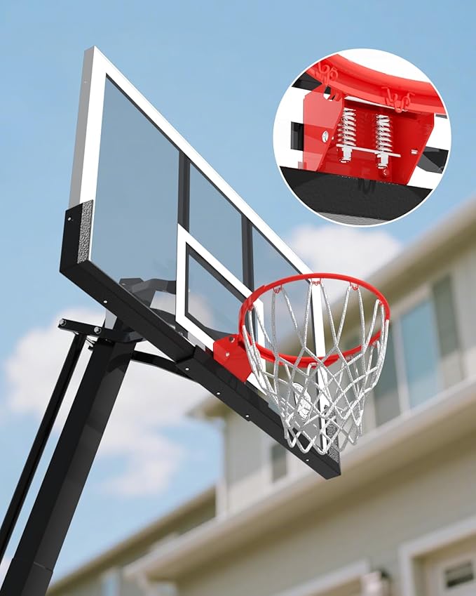 IGL Basketball Hoop Outdoor, 7.5-10 Ft Adjustable Basketball Hoop, 54 Inch Shatterproof PC Backboard Basketball Goal System, RECC Thickened Stainless Steel Square Pole