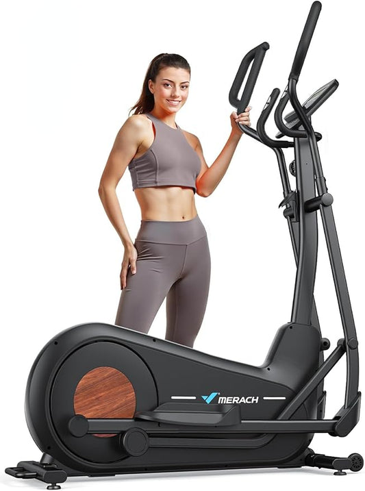 Merach Elliptical Machine, Elliptical Exercise Machine for Home with Hyper-Quiet Magnetic Drive System, Elliptical Training Machines with16.5-19IN Stride, Automatic Resistance, 400lbs Capacity