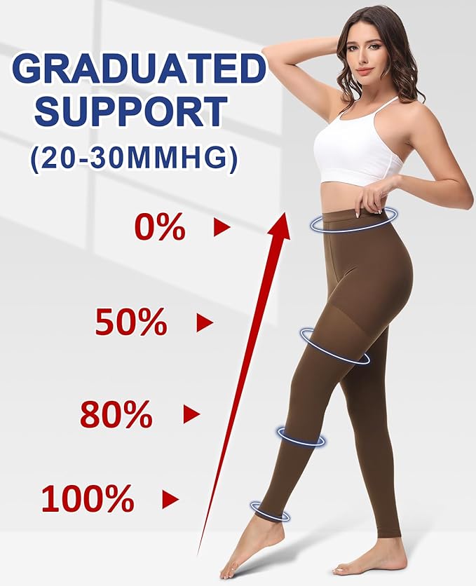 Medical Compression Pantyhose for Women & Men, 20-30mmHg Graduated Support Tights, Opaque Footless Waist High Compression Stockings for Varicose Veins, Edema, Flight