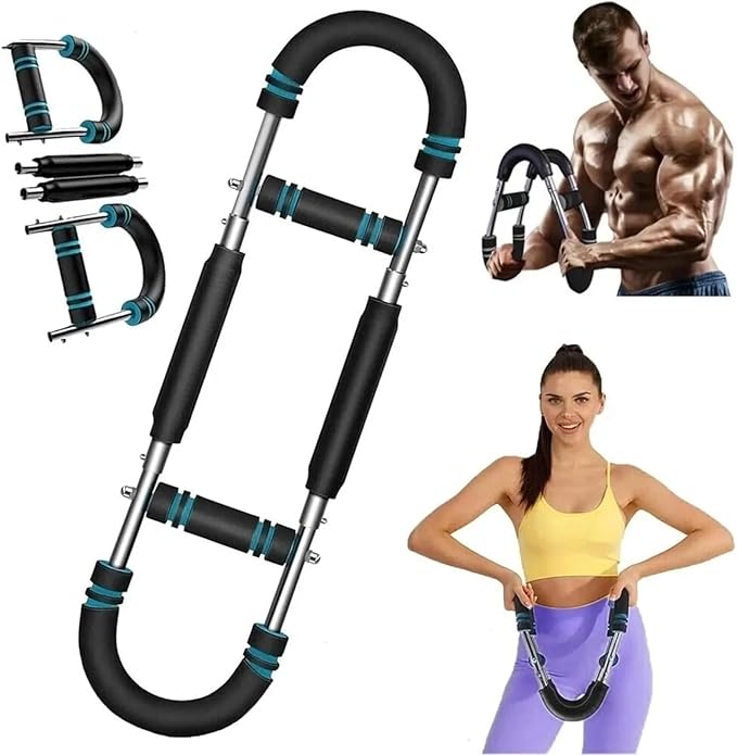 Twister Arm Trainer, Adjustable Resistance (60–110 lbs) 5Level Chest, Forearm & Biceps Strength Training Bar Portable & Detachable Home Gym Equipment with Anti-Slip Handles & Carry Bag for Men & Women