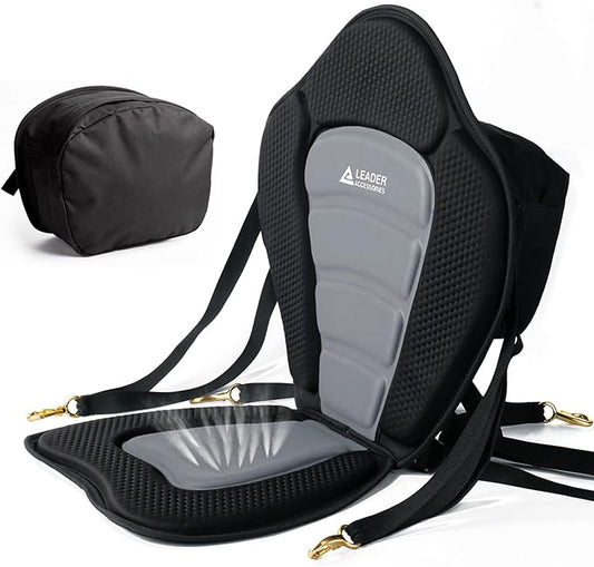 Leader Accessories Kayak Seats Paddle Board Seat Universal Padded Canoe SUP Seat with Back Support - Deluxe Kayak Chair Seat Cushion with Storage Bag
