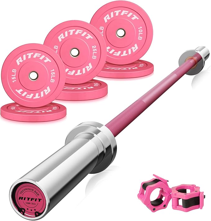 RITFIT Pink Weight Plates, 2 Inch Olympic Barbell Weight Plate, Bumper Plates With Steel Insert, Pink Weights for Gym and Home