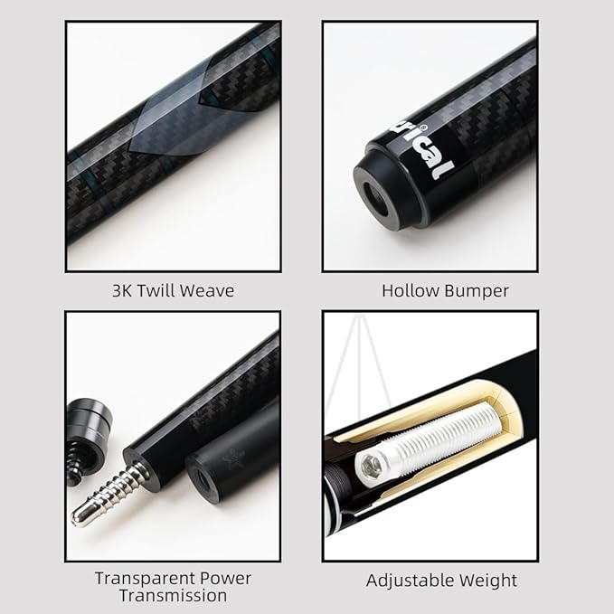 CRICAL Carbon Fiber Pool Cue Stick 58" Billiard Cue Sticks Professional Low Deflection Pool Sticks with 3/8 * 8 Pin Joint and 12.5mm Tip