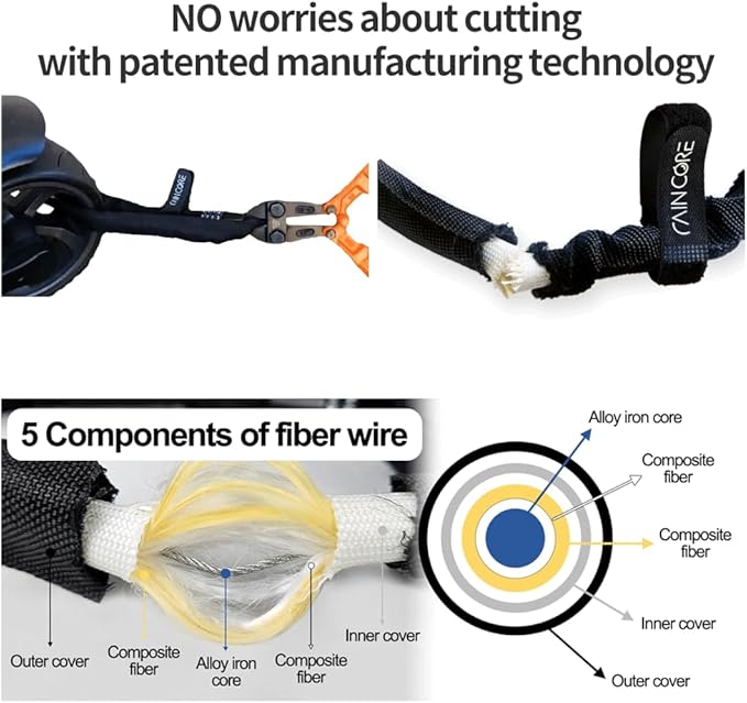 RAINCORE Light Weight Bike Cable Lock for Heavy Duti Anti Theft - 39inch (100cm) - 0.33lb (151g) - Bike Chain Lock with Chain Cutter Proof Fiber - Patented Korea - Security Cable (39 inches)