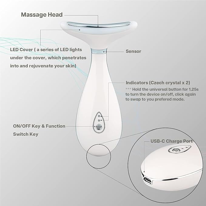 Lily Neck Face Massager, Face Sculpting Tool, Skin Rejuvenation Device with Thermal, Triple Action LED and Vibration, for Anti-Aging, Lifting and Tightening Sagging Skin (Pearl White)