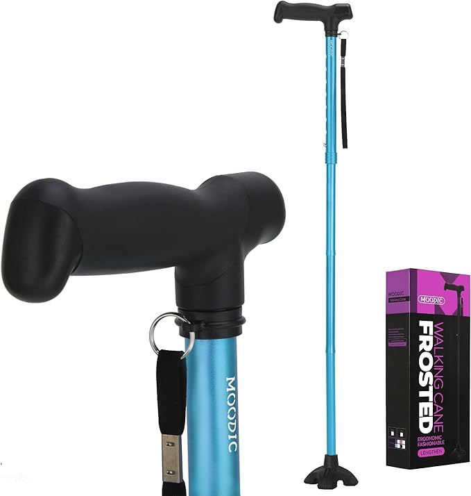 Walking Cane for Men and Women, Extended Grip; Solid Base; Foldable; Adjustable Heights; Lightweight; Free Standing; Portable Canes for Seniors Heavy Duty (Blue)