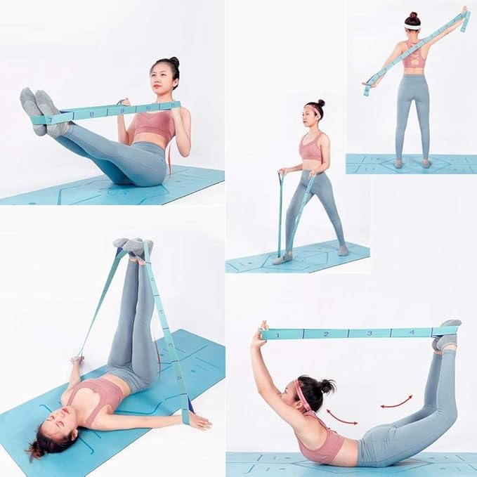 Stretching Strap with Loops - Portable Leg Stretcher Elastic Exercise Band - Flexibility Trainer Fitness Stretching Equipment for Yoga, Pilates, Ballet, Physical Therapy - 11 Loops