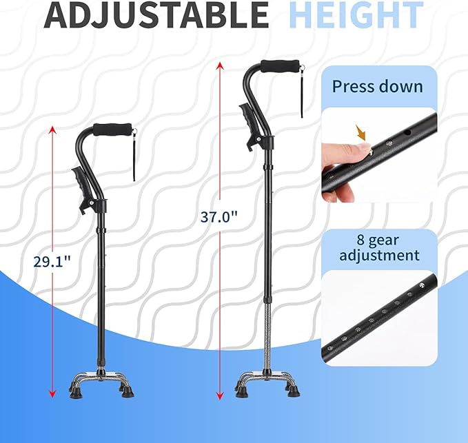 LIXIANG Walking Canes Stablize Women Quad Canes for Seniors & Adults Foldable Adjustable for Men & Women Heavy Duty Freestanding Cane for People with Leg Injuries 3 footings