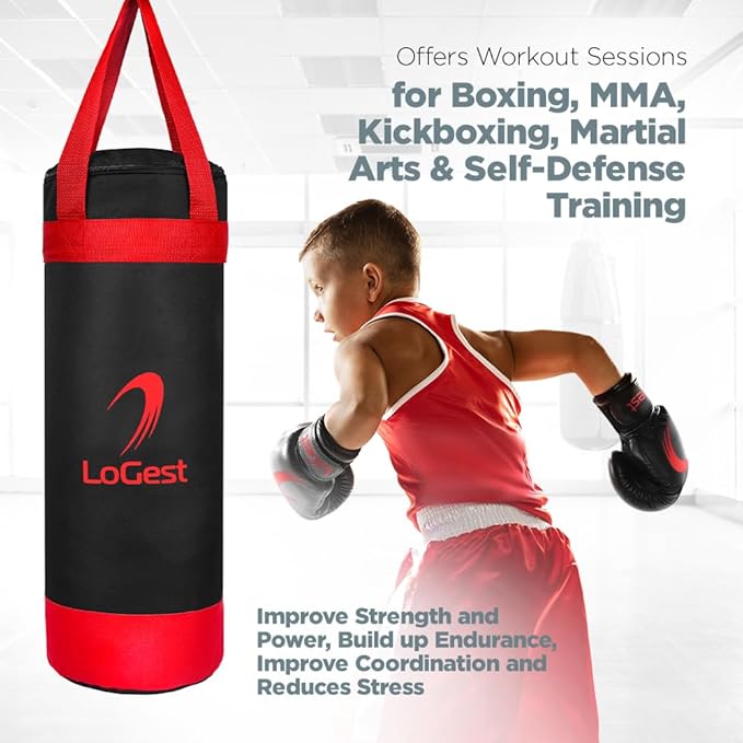 LoGest Punching Bag for Kids Boxing Set - Suitable for Kids Punching Bags 3-8 Years of Age - Boxing Gloves & Hand Wraps Included - Youth Children Boxing MMA Kickboxing Muay Thai Karate Punching Bag