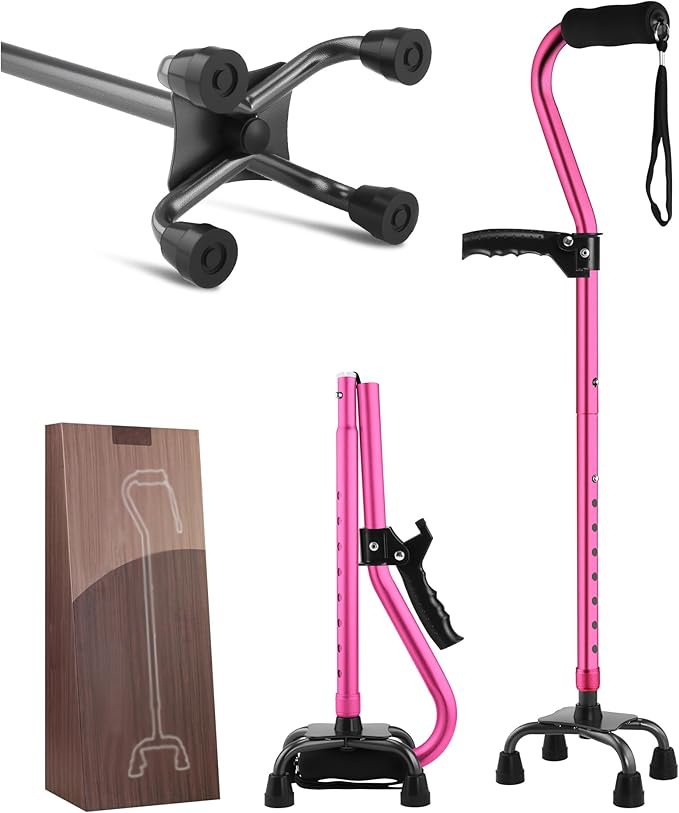 LIXIANG Walking Canes Stablize Women Quad Canes for Seniors & Adults Foldable Adjustable for Men & Women Heavy Duty Freestanding Cane for People with Leg Injuries 3 footings