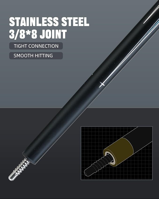 CRICAL Carbon Fiber Pool Cue Stick 58" Billiard Cue Sticks Professional Low Deflection Pool Sticks with 3/8 * 8 Pin Joint and 12.5mm Tip