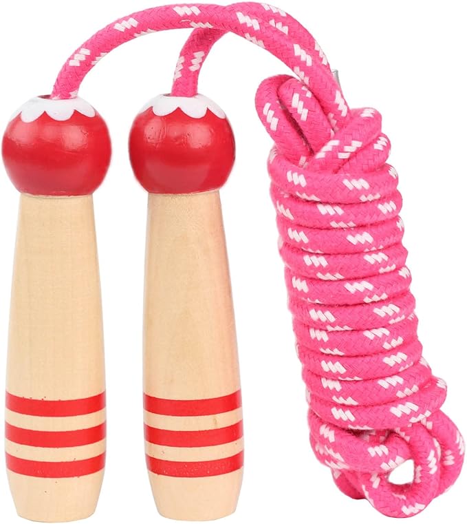 Jump Rope Kids, 7ft Adjustable Cotton Skipping Rope with Wooden Handle for Boys and Girls Fitness Outdoor Exercise