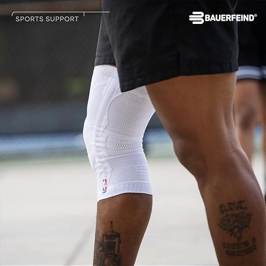 Bauerfeind Sports Knee Support NBA - Officially Licensed Basketball Knee Brace - Relief and Stabilization - Targeted Compression - Lightweight & Durable - White, Small
