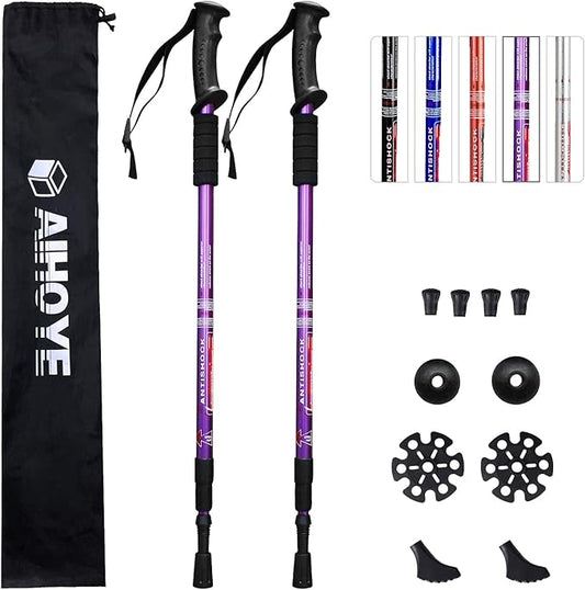 Aihoye Hiking Trekking Poles, 2 Pack Collapsible, Lightweight, Anti Shock, Walking Sticks, Adjustable Hiking Pole for Men and Women
