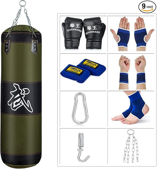 Punching Bag for Man Women Kids, Indoor/Garden Boxing Bag Unfilled Heavy Bag Set with Punching Gloves, Chain, Ceiling Hook for MMA, Kickboxing, Muay Thai, Karate, Taekwondo