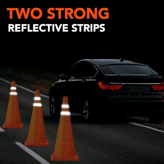 [6 Pack]28 Inch Collapsible Traffic Safety Cones - Parking Cones with Reflective Collars, Orange Safety Cones for Parking lot, Driveway, Driving Training etc.