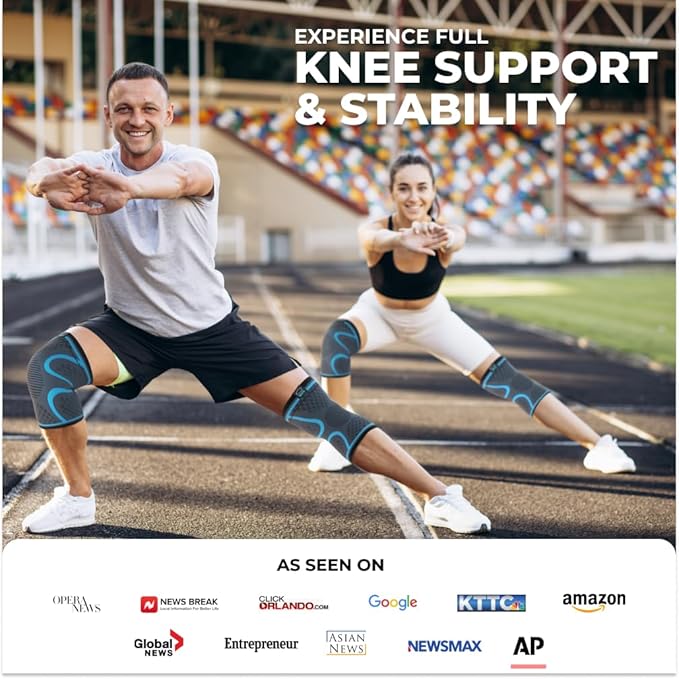 Modvel Compression Knee Brace for Women & Men, 2-Pack Knee Brace for Running Knee Pain, Knee Support Compression Sleeve, Workout Sports Knee Braces for Meniscus Tear, ACL & Arthritis Pain Relief