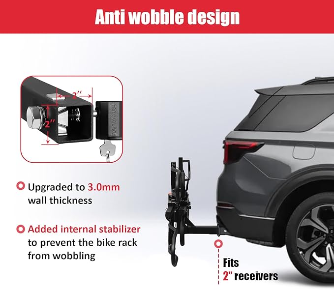 FORWODE Bike Rack Hitch Mount Platform Bike Rack, 2-Bike 200 lbs Capacity, Wobble-Free, Fits Up to 5" Fat Tires, 2" Receiver, E-Bikes & MTB (HBS22G)