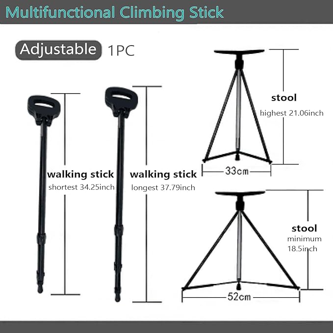 Walking Cane with Seat 2-in-1 Foldable Walking Sticks Chair for Men Women Elderly Folding Camping Chair Portable Trekking Poles Aluminum Lightweight Travel Storage Bag for Adult Outdoor Hiking