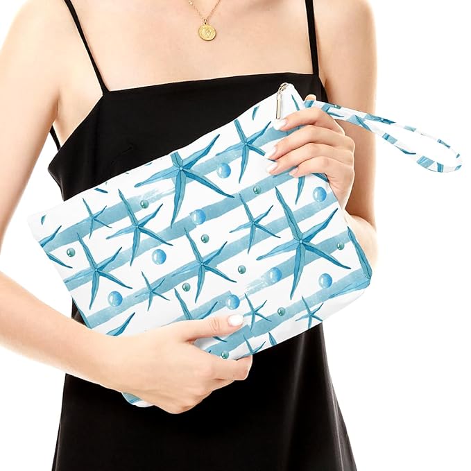 Fokongna Wet Dry Bag for Swimsuit, Beach, Pool, Diapers, Yoga, Gym Clothes - Waterproof, Zipper Pouch - Starfish & Bubbles Pattern - Unisex Adult - Travel
