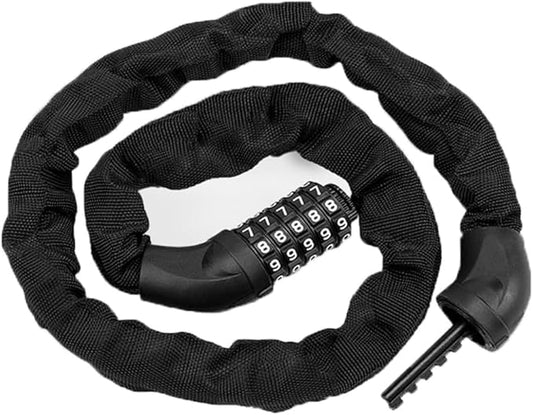 Bike Chain Lock 5 Digit Combination, Heavy Duty 4ft Resettable Anti-Theft Bicycle Chain Lock with Protective Sleeve & Dust Cover for Adult Bikes, E-Bikes, Scooters, Motorcycle, Gates & Fences