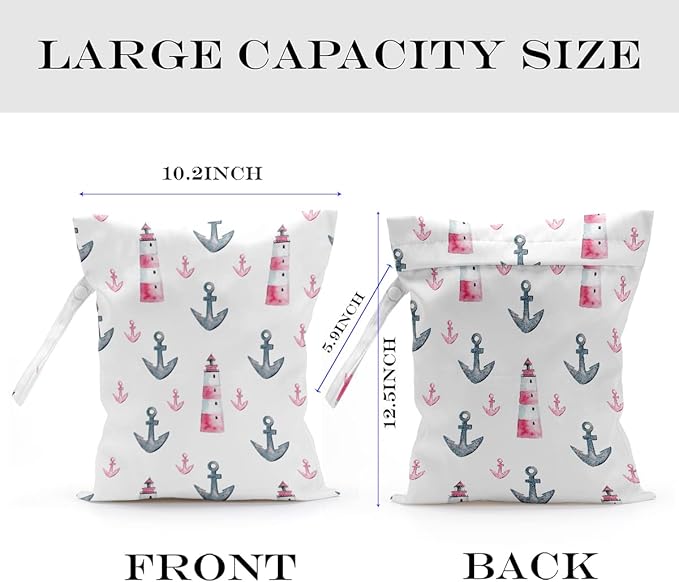 Wet Bag, Wet Dry Bag, Wet Bag for Swimsuit, Travel, Beach, Pool, Diapers, Dirty Yoga Gym Clothes, Makeup Bag, Waterproof Reusable Beach Bag Ocean Decor Starfish Sea Horse Anchor