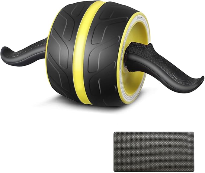 AB Wheel Roller with Resistance Spring, Automatic Rebound Exercise Abdominal Ultra-Wide Wheels Fitness for Gym & Home, Core Work-out Strength-Training Roller with Knee Pad, 14.6"W