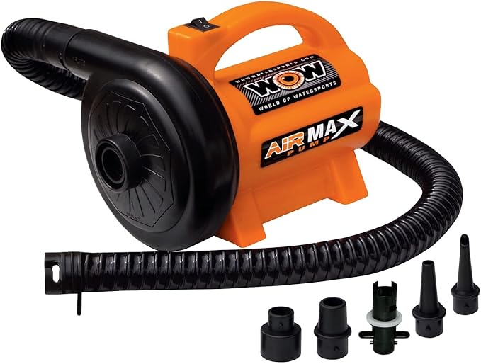 WOW Sports - High Pressure Air Pump-Powerful Electric Air Pump - 5 Universal Adapters - 120 Volt 600 Liter / Minute - Orange
