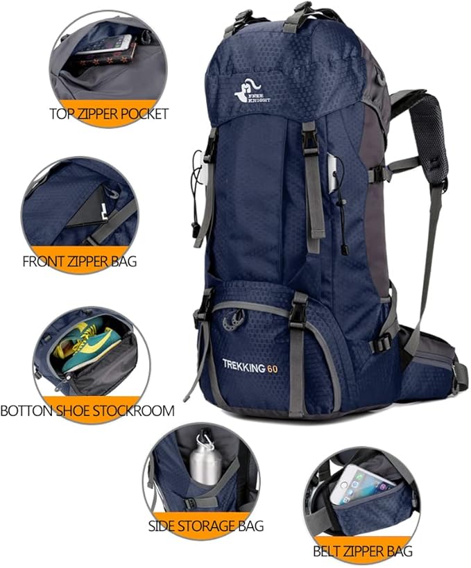Bseash 60L Waterproof Hiking Camping Backpack with Rain Cover, Large Outdoor Sport Travel Daypack Rucksack for Climbing