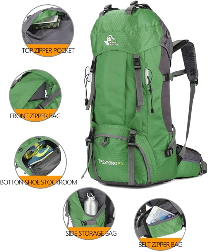 Bseash 60L Waterproof Hiking Camping Backpack with Rain Cover, Large Outdoor Sport Travel Daypack Rucksack for Climbing