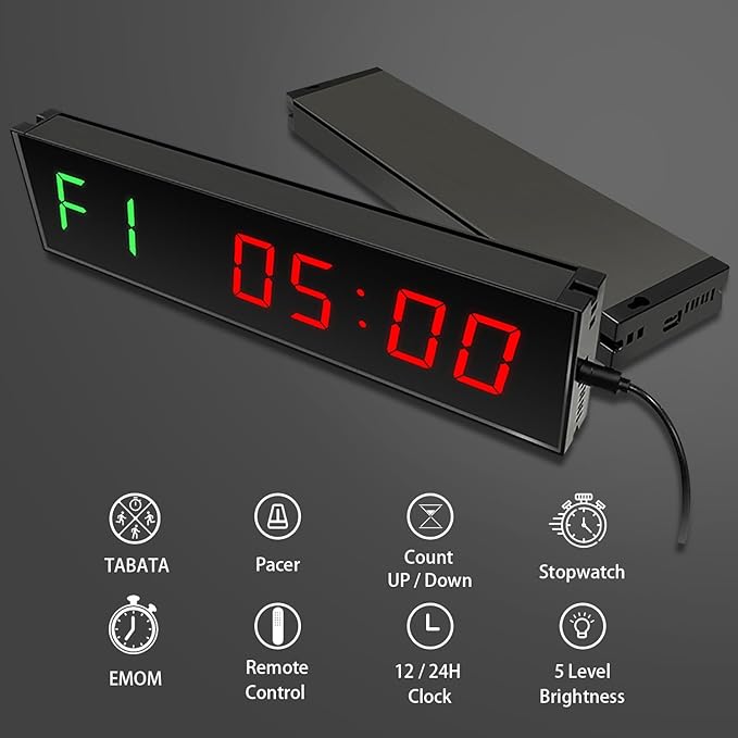 12" Digital Wall Alarm Clock Timer for Interval Workout with Countdown/Up Stopwatch, Gym Interval Timer, Tabata EMOM Remote Control for Home Gym Boxing MMA Fitness