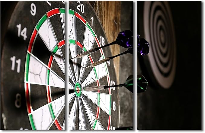 Gray Darts Wall Art for Living Room Motivational Canvas Wall Art Dartboard Picture Posters Modern Wall Decor Art 3 Panels for Bar Club Bedroom Office Paintings Giclee Framed Ready to Hang, 40"Wx60"H