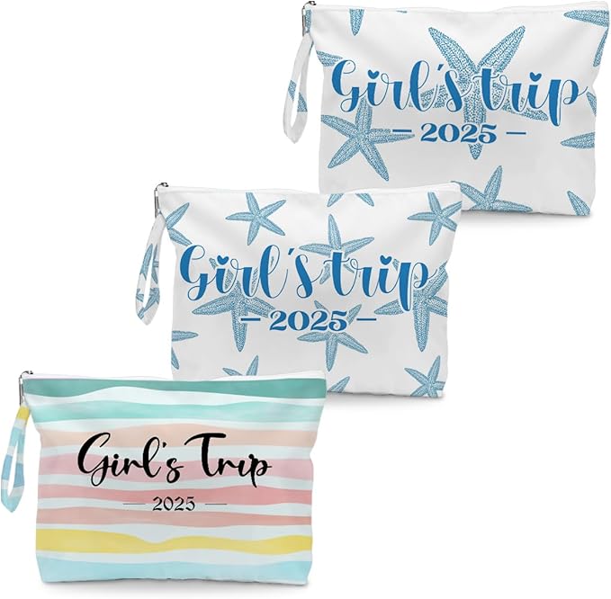 Fokongna 3PCS Girls Trip Gifts Favors Rainbow Starfish Wet Bag Wet Dry Bag Beach Bag for Swimsuit Toiletry Bag Travel Essentials For Women, Beach Travel Gym Wet Dry Bag for Swimsuit Dirty Diaper Bag