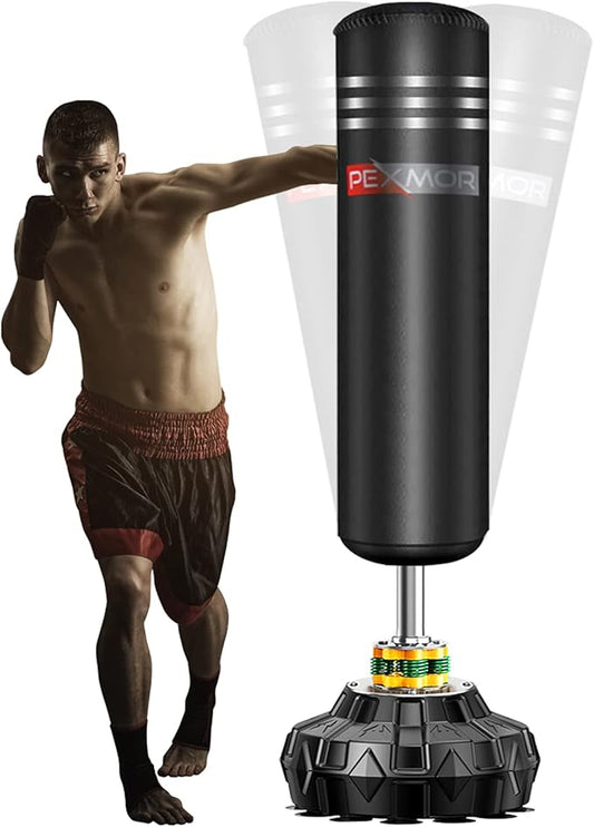 PEXMOR Freestanding Punching Bag Heavy Solid Boxing Bag with Suction Cup Armor Base & Noise Vibration Absorption Device for Adult Youth - Men Stand Kickboxing Bags Kick Punch Bag | Black