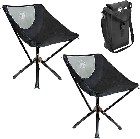 CLIQ Portable Chair Version 1.0 - Lightweight Folding Chair for Camping - Supports 300 Lbs - Perfect for Outdoor Adventures - Black Bundle