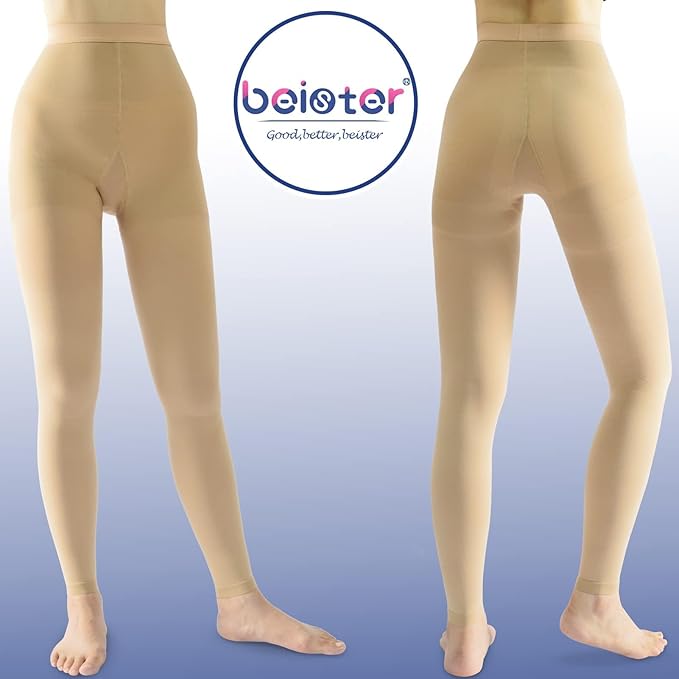 beister Medical Compression Pantyhose for Women & Men, 20-30mmHg Graduated Support Tights, Opaque Footless Waist High Compression Stockings & Leggings for Varicose Veins, Edema, Flight, DVT