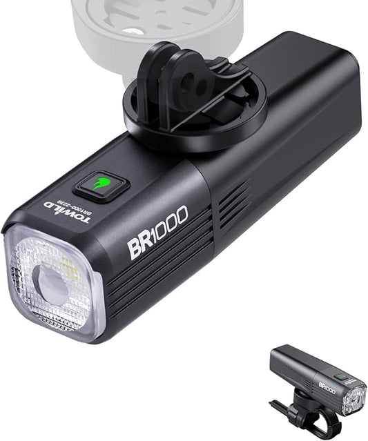 TOWILD BR1000 Bike Lights for Night Riding,1000 Lumen Lightweight Bike Front Light,Long Battery Life,Compatible with Garmin/GoPro Mount,3500mAh Rechargeable&Replaceable Battery,for Commuter Cyclists