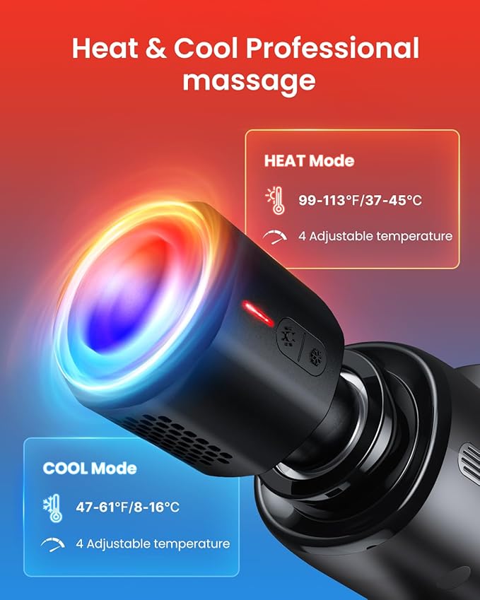 RENPHO Massage Gun Deep Tissue with Heat and Cold Head, Handheld Muscle Massager Therapy with Carry Case, Percussion Body Masajeador for Men Women Athletes Back Upgrade, Active Thermacool