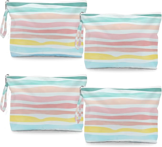 Fokongna 4PCS Waves Rainbow Wet Bag Wet Dry Bag Beach Bags for Swimsuit Toiletry Bags Travel Essentials For Women, Beach Travel Gym for Swimsuit Dirty Diaper Gifts
