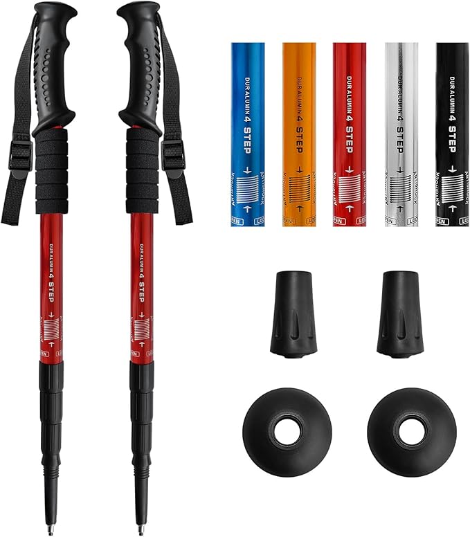 2 Pack Hiking Poles for Junior, Nordic Walking Trekking Pole Hiking Sticks Lightweight Collapsible & Shock-Absorbent Aluminum with Quick Adjustable Locks for Youth & Women