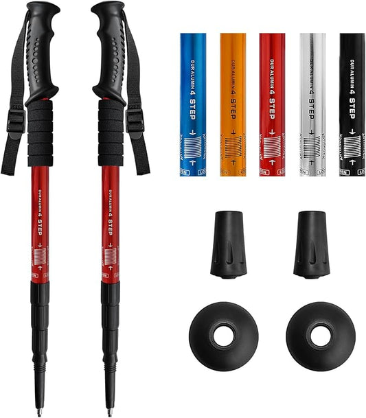 2 Pack Hiking Poles for Junior, Nordic Walking Trekking Pole Hiking Sticks Lightweight Collapsible & Shock-Absorbent Aluminum with Quick Adjustable Locks for Youth & Women