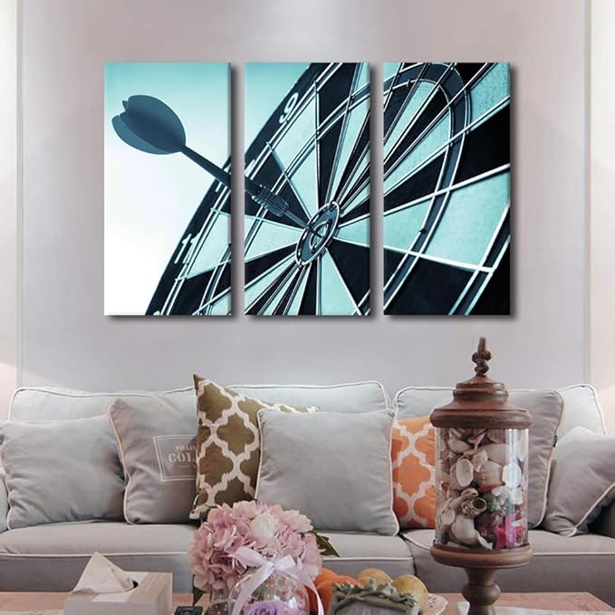 Sports Theme Paintings Canvas Wall Art 3 Panel Dart Hits the Bullseye Pictures Wall Art for Living Room Bedroom Inspirational Wall Art House Decor Artwork Posters and Prints Ready to Hang(28" Wx42 H)