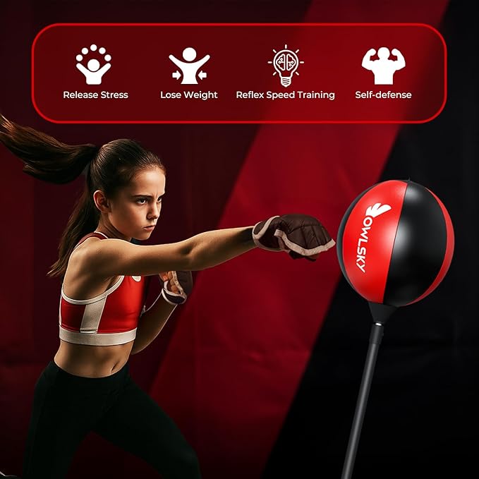 Owlsky Punching Bag with Stand, Boxing Bag for Adults, Adjustable Height, Stress Relief & Fitness