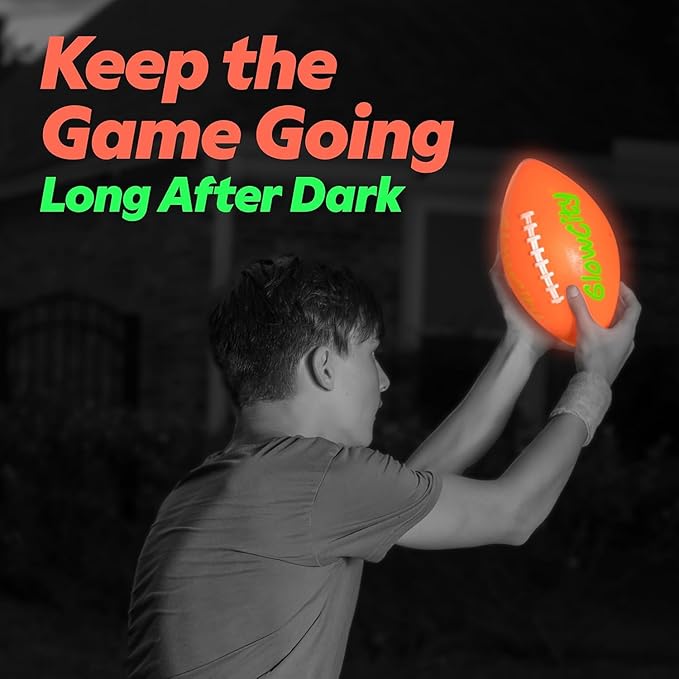GlowCity Glow in The Dark Football - Size 3/6 Light Up Ball Gifts for Kids, Teens & Adults - Bright Football for Night Outdoor Games - Sports Birthday Gift Ideas for Boys Ages 6 7 8 9 10 11 12 13 14