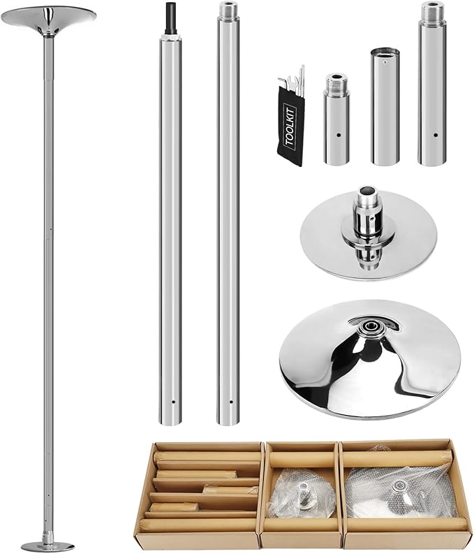 PRIOR FITNESS Premium Dance Pole Removable 45mm Spinning & Static Dancing Pole Heavy-Duty Steel Pole Dancing Pole, Adjustable Height Professional Grade Excellent for Home Exercise Club Gym