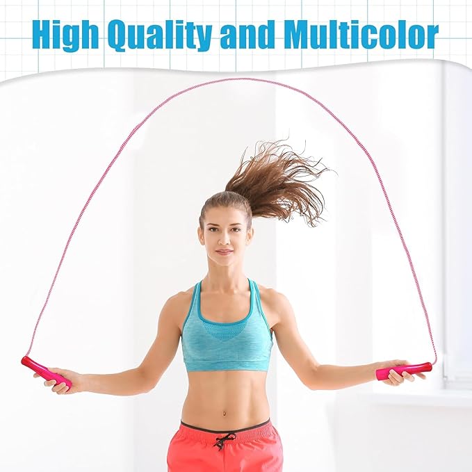 Honoson 100 Pcs Rainbow Jump Rope Bulk Gift for Kids 7.8ft Nylon Stripe Ropes with Handle Adjustable Colorful Party Favor Christmas Item Gift Outdoor Exercise Fitness (Multicolor)